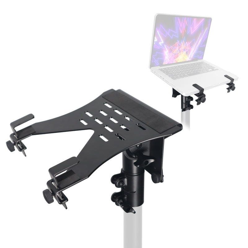 ProX X-LTF01BL Universal Laptop Tray + VESA Monitor Mounting Bracket fits on Speaker Stand 1-3/8″ Pole Black