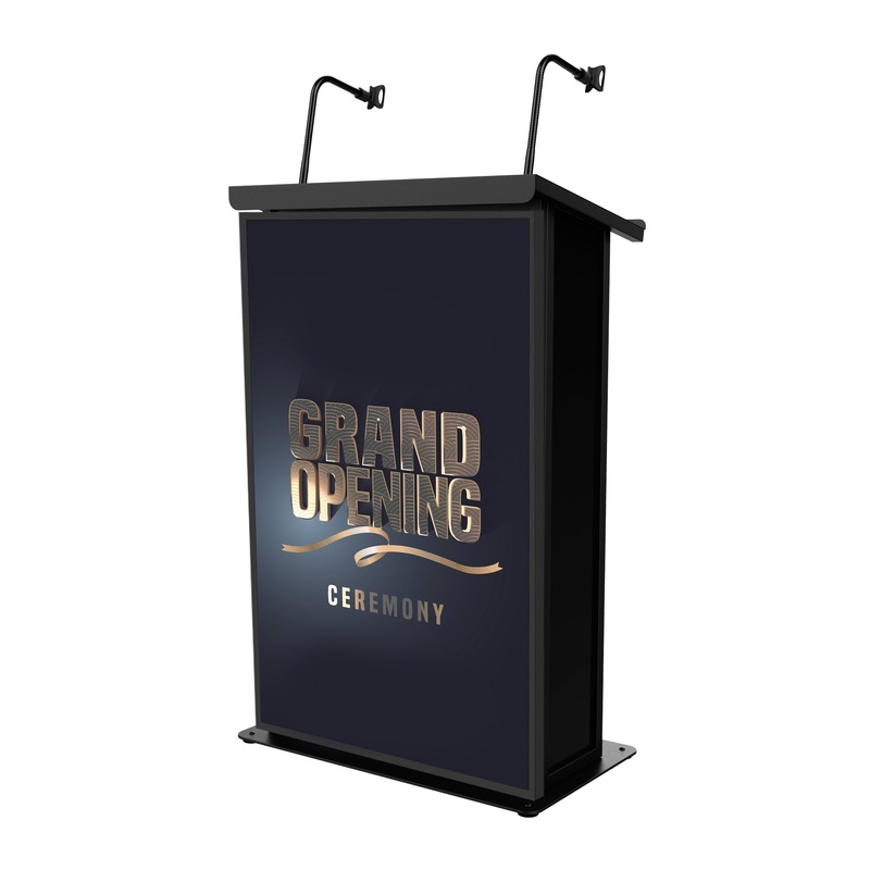 ProX X-MAESTROMEDIA BL Maestro Multi-Media Lectern Podium For LED Flatscreen TVs up to 32″ with 2 Gooseneck Mic Stands Black Finish