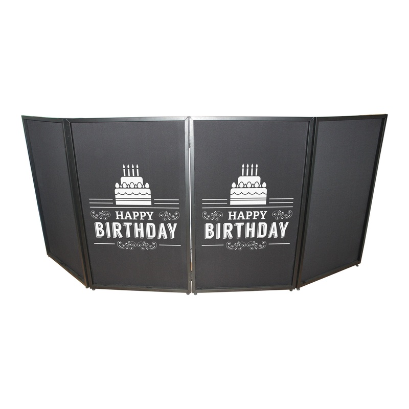 XF-SHBD21 Happy Birthday Facade Enhancement Scrim – White Print on Black | Set of Two