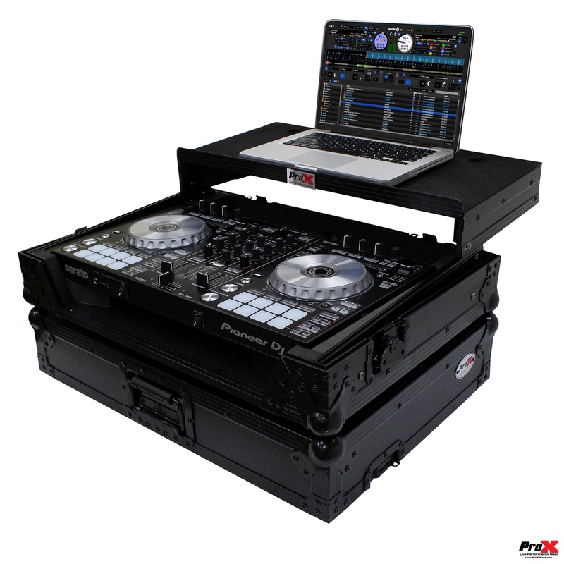 XS-DDJSR2LTBL LED ATA Flight Case For Pioneer DDJ-SR2 DJ Controller with Laptop Shelf and LED  – Black