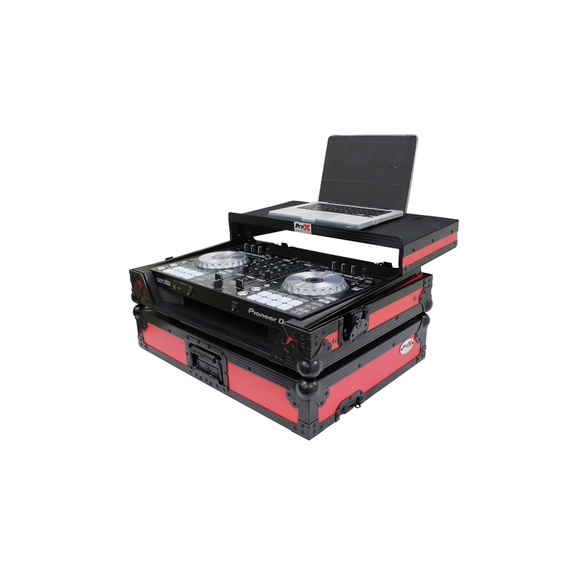 XS-DDJSR2LTRB LED ATA Flight Case For Pioneer DDJ-SR2 DJ Controller with Laptop Shelf and LED  – Black Red