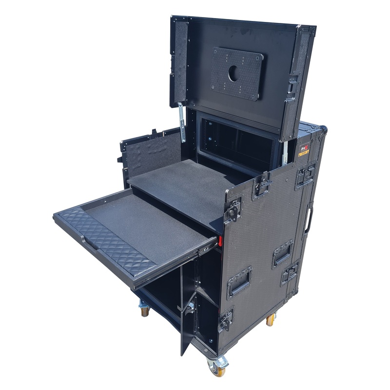 XZF-AVPRO4U12UBLK Mobile AV Broadcasting Streaming Recording Studio Workstation Case with 4U Top 12U Bottom Black Finish