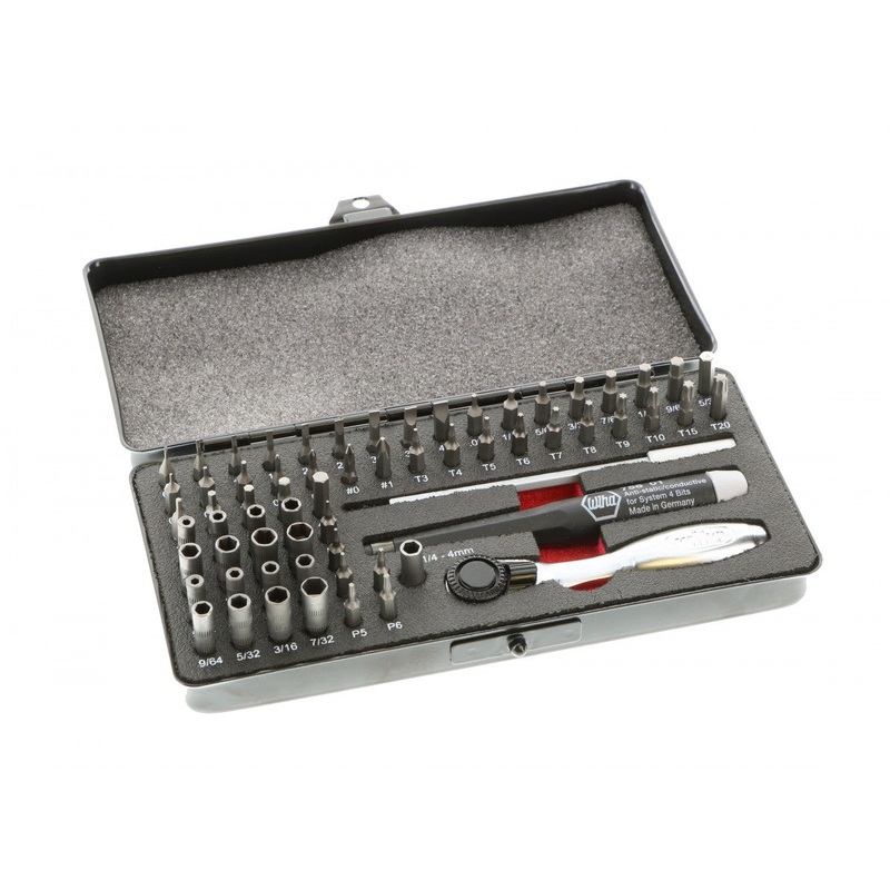 Wiha Ratchet and Micro Bits -Master Tech 65 Piece Set – ESD Handle, Mini In Metal Storage Box