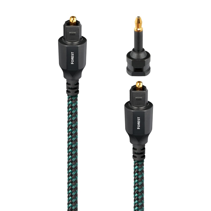 AudioQuest – Forest Optical 0.75m (2.46 feet) Digital Toslink Fiber-Optic Cable + Mini-Adaptor with Toslink to Toslink Connectors – Green on Black