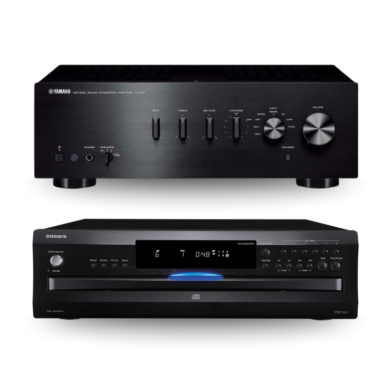 Yamaha A-S301BL Integrated Amplifier & CDC-3.4 6-Disc CD Changer (Bundle)