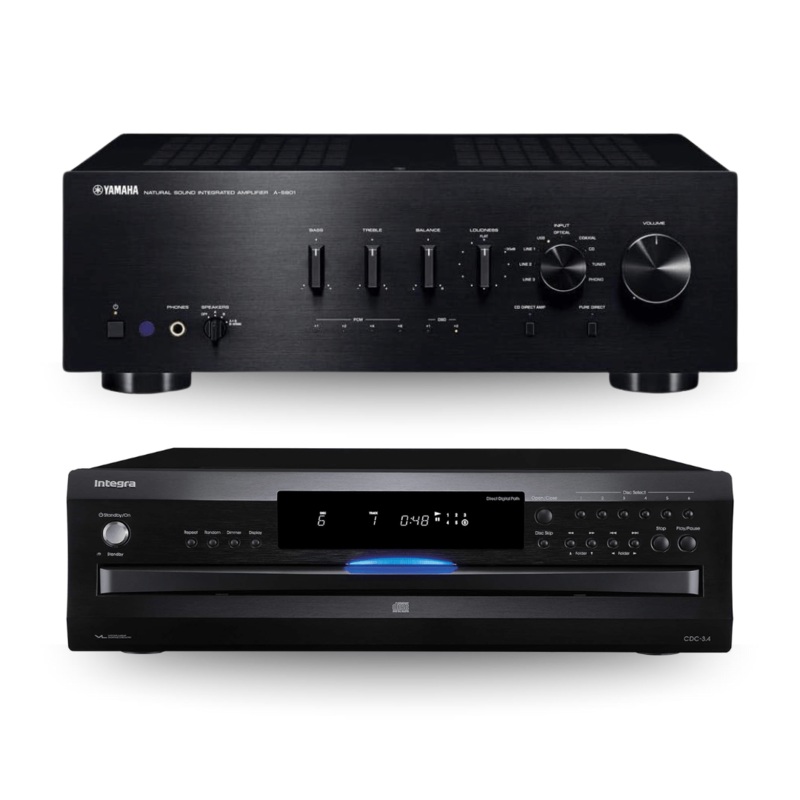 Yamaha A-S801BL Integrated Amp & CDC-3.4 Premium 6-Disc CD Changer (Bundle)