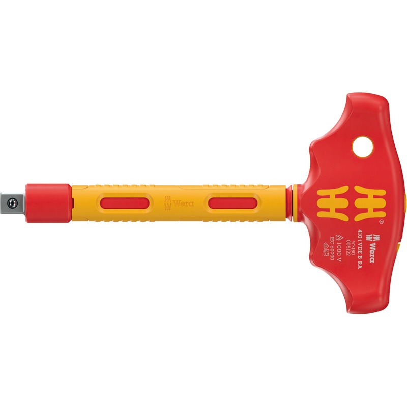 Wera 410 i VDE B RA VDE-insulated T-handle adapter screwdriver with ratchet functionality for 3/8″ sockets
