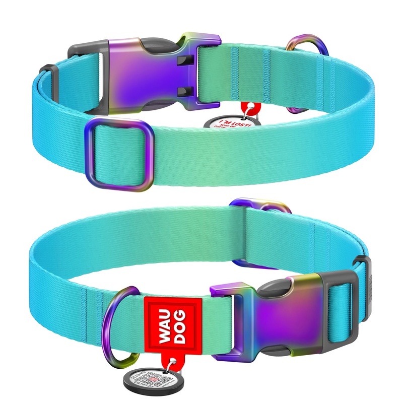 WAUDOG Nylon Recycled Dog Collar with QR-Passport – Size Large