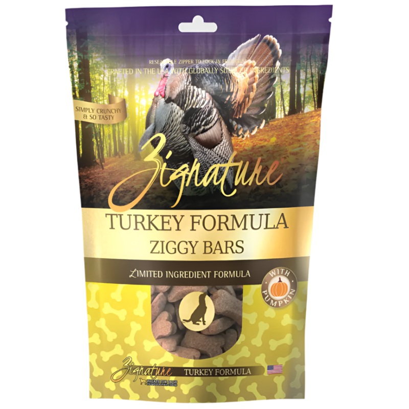Zignature Turkey Formula Ziggy Bars Biscuit Dog Treats – 12 oz.