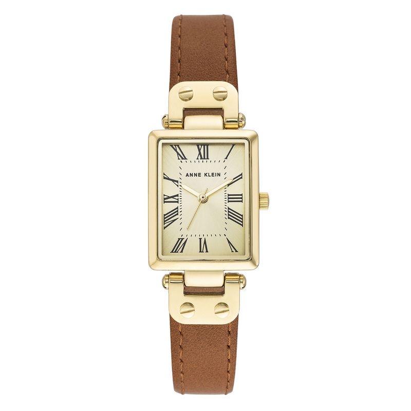 Anne Klein Womens Square Leather Strap Watch