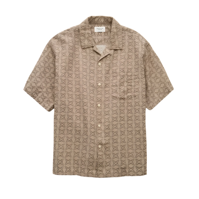 American Eagle Mens AE Poolside Printed Short Sleeve Button Up Shirt