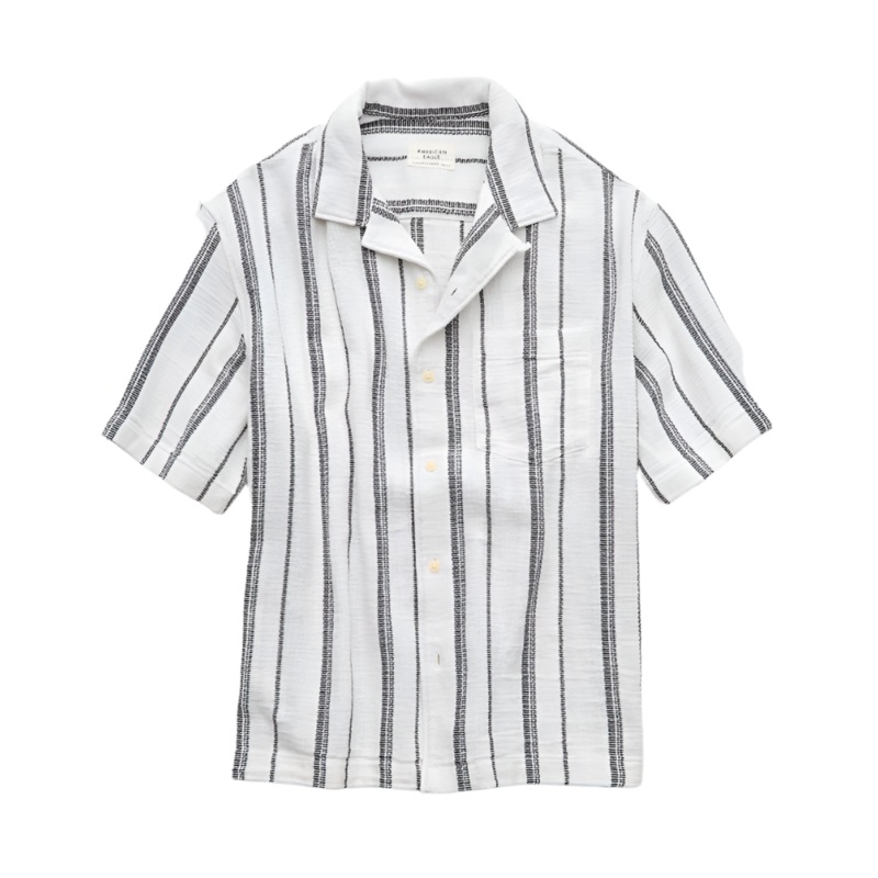 American Eagle Mens AE Poolside Striped Short Sleeve Button Up Shirt