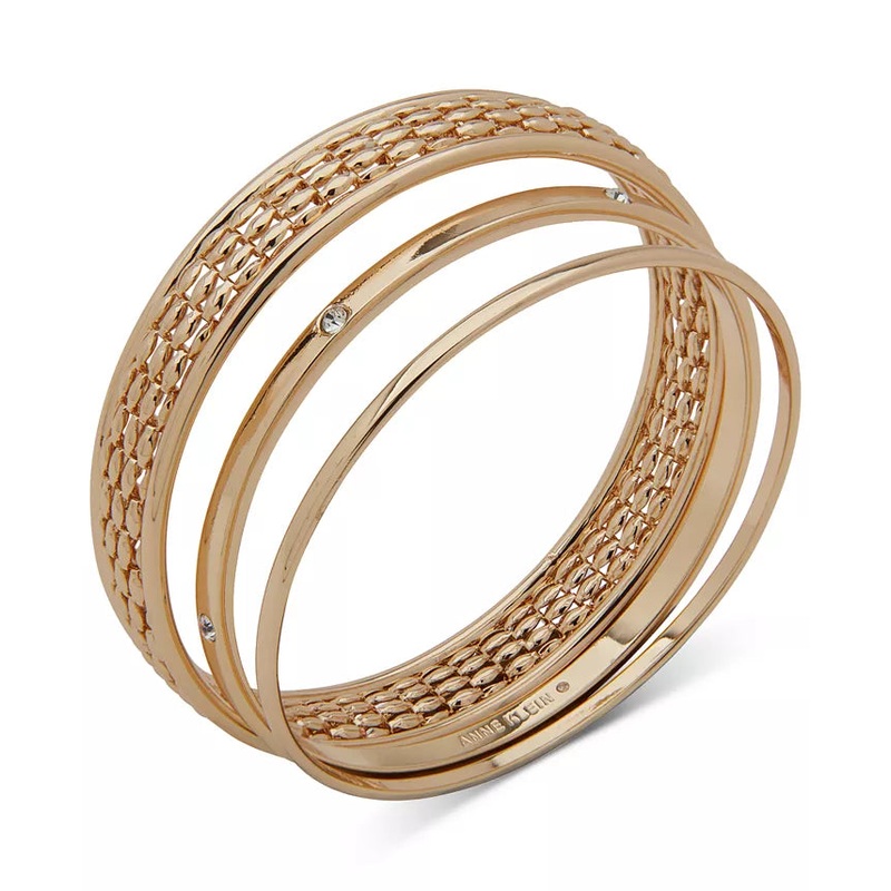 Anne Klein Gold-Tone Crystal Embellished Bangle Bracelets – Set Of 3