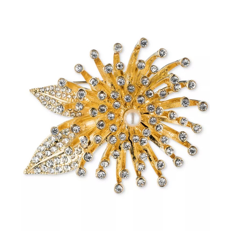 Anne Klein Gold-Tone Crystal Flower Burst Brooch Pin