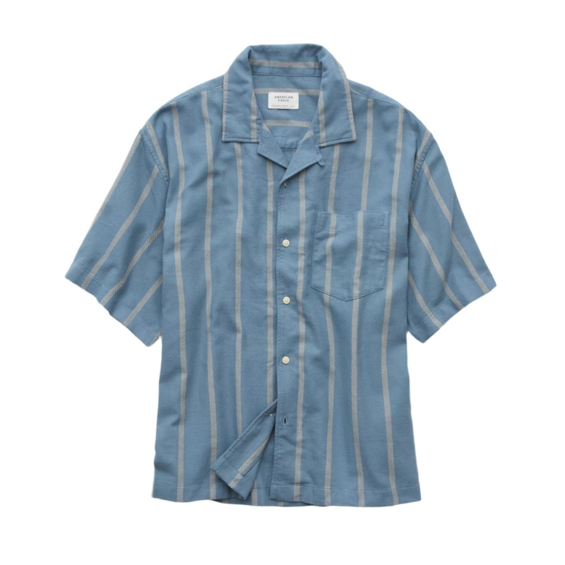 American Eagle Mens AE Poolside Striped Button-Up Short Sleeve Shirt