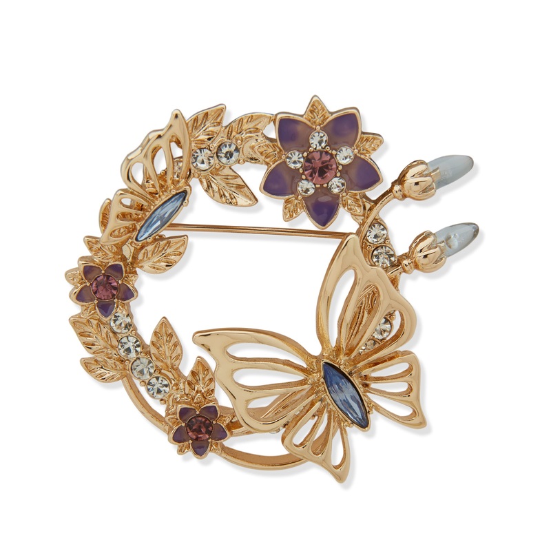 Anne Klein Floral & Butterfly Wreath Brooch Pin