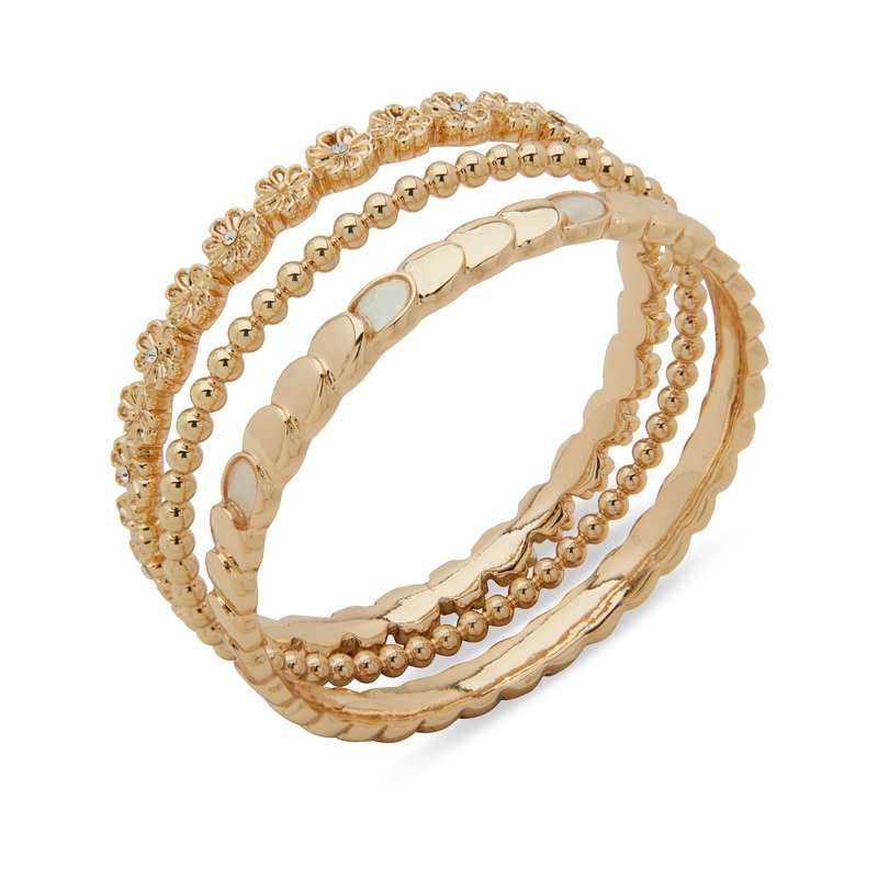 Anne Klein Floral Motif Bangle Bracelet – 3 Pcs