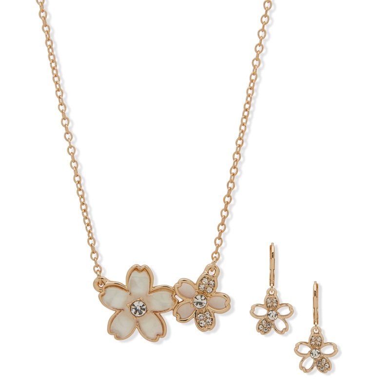 Anne Klein Flower Pendant Necklace & Earring Set