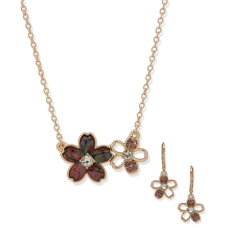 Anne Klein Flower Pendant Necklace & Earrings Set