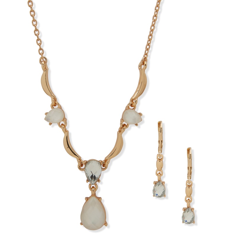 Anne Klein Gold-Plated Pear Necklace & Earring Set