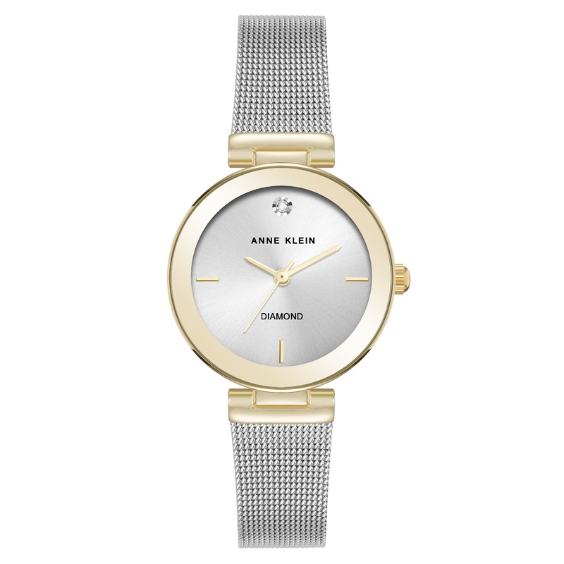Anne Klein Womens Diamond Dial Two-Tone Mesh Watch