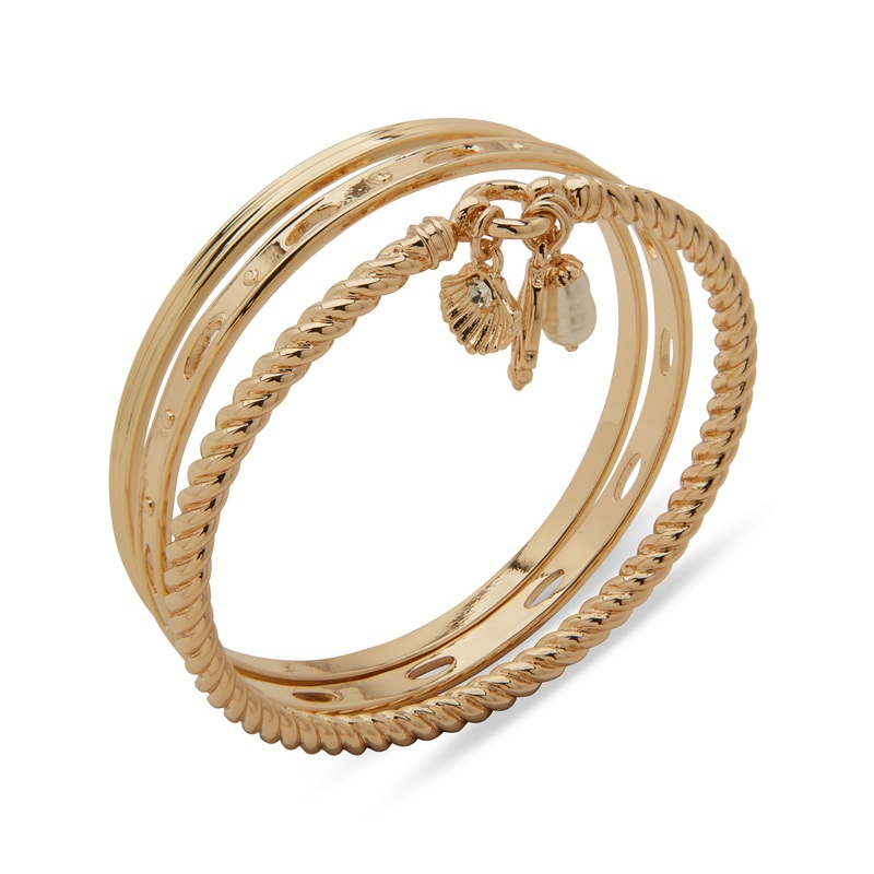 Anne Klein Boxed Gold-Plated Beach Motif 3-Piece Bangle Bracelet