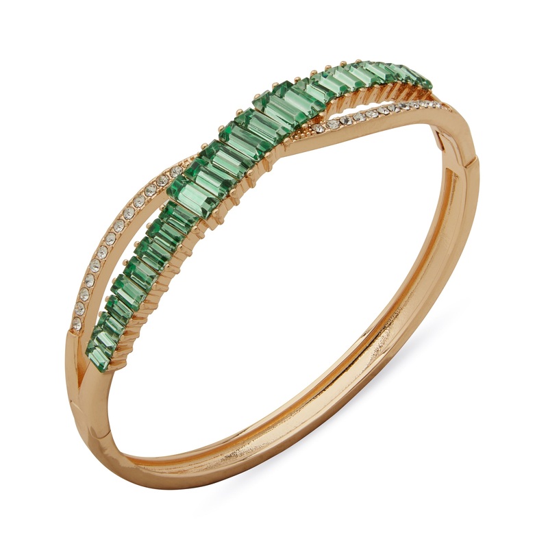 Anne Klein Boxed Gold-Plated Green Stone Bangle Bracelet