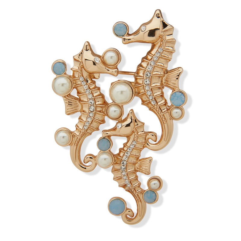 Anne Klein Boxed Gold-Plated Sea Horse Brooch