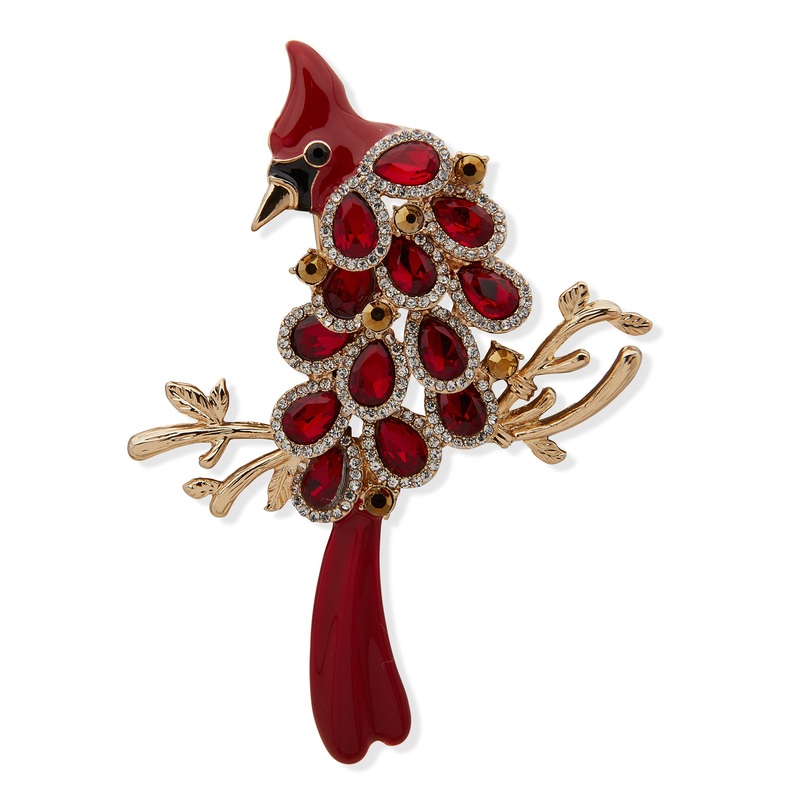 Anne Klein Boxed Gold-Tone Siam Crystal Cardinal Brooch