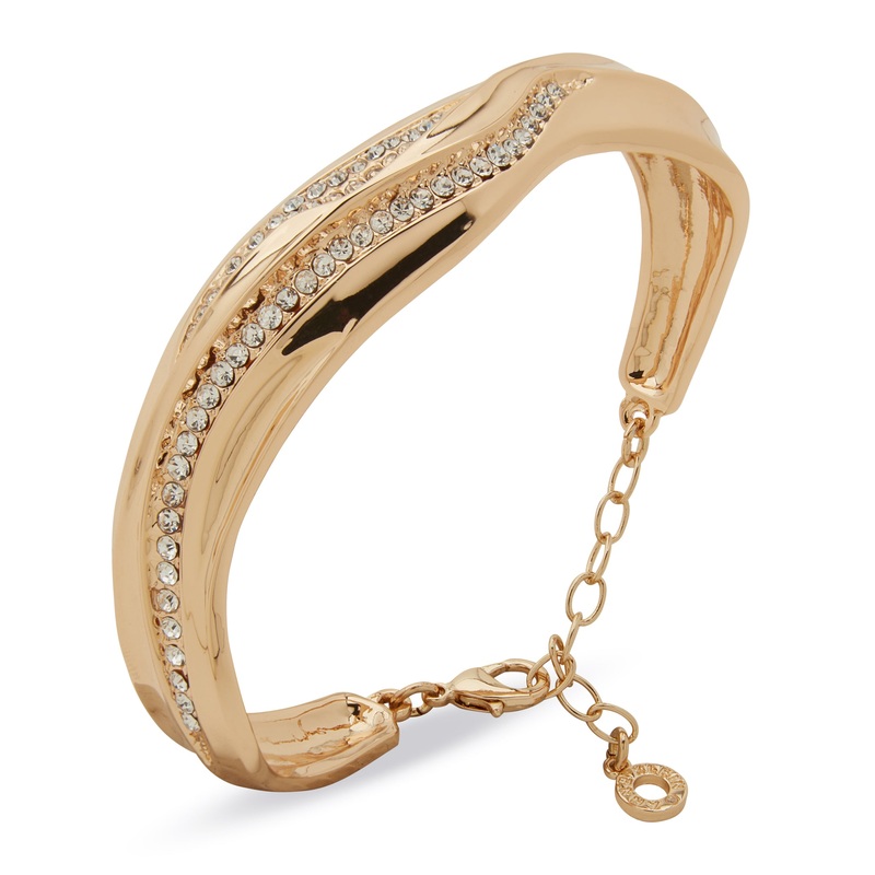Anne Klein Boxed Gold-Tone Wavy Crystal Cuff Bracelet