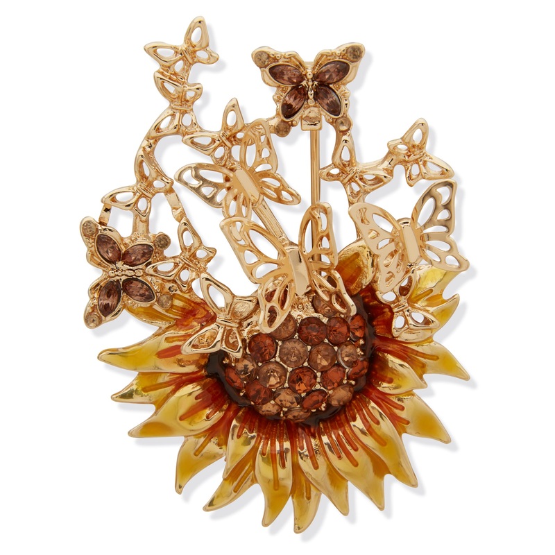 Anne Klein Boxed Sunflower With Butterflies Brooch