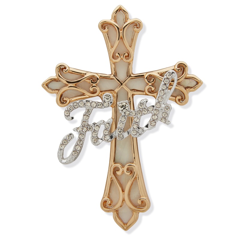 Anne Klein Boxed Two-Tone Faith Cross Brooch