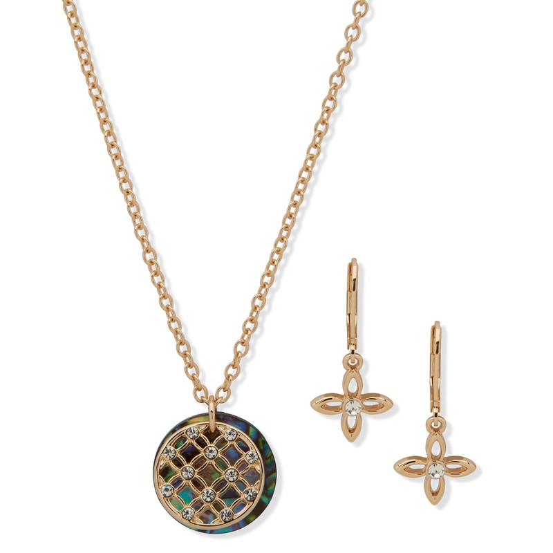 Anne Klein Gold-Plated Round Filigree Pendant Necklace & Earrings Set