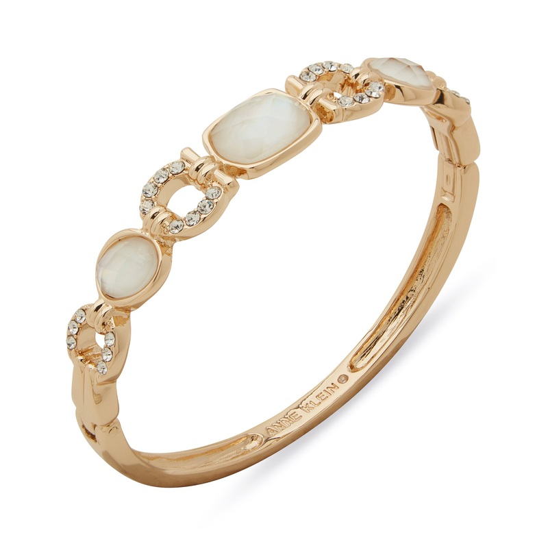 Anne Klein Gold-Tone Mother Of Pearl Crystal Bracelet