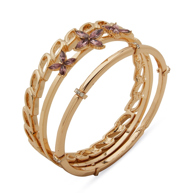 Anne Klein Gold-Tone Three Piece Amythest Flower Bracelet