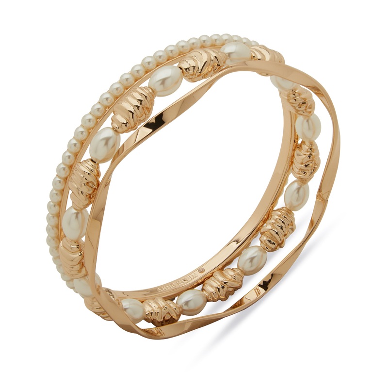 Anne Klein Gold-Tone Three Piece Pearl Bangle Bracelet