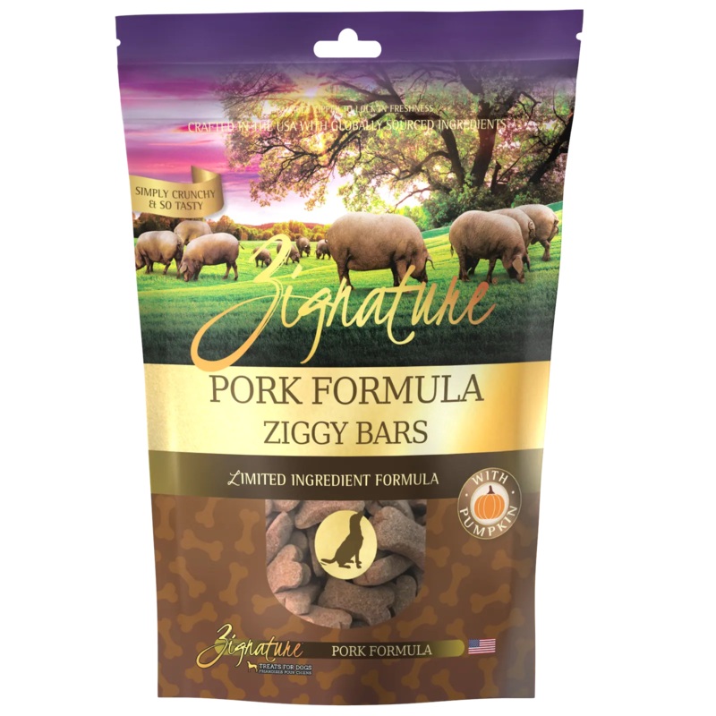 Zignature Pork Formula Ziggy Bars Biscuit Dog Treats – 12 oz.