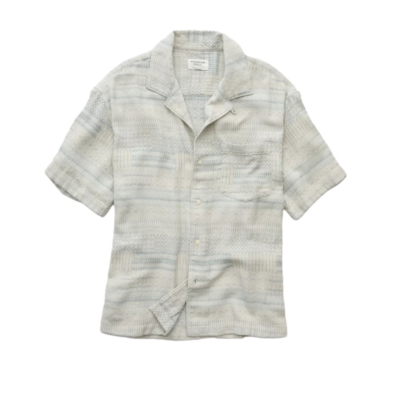 American Eagle Mens AE Textured Stripe Button-Up Poolside Shirt
