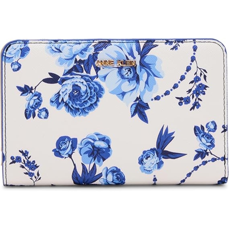 Anne Klein Blue Toile Medium Snap Bifold Wallet