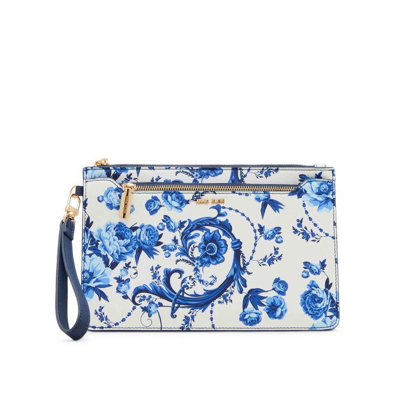 Anne Klein Blue Toile Wristlet with Insert