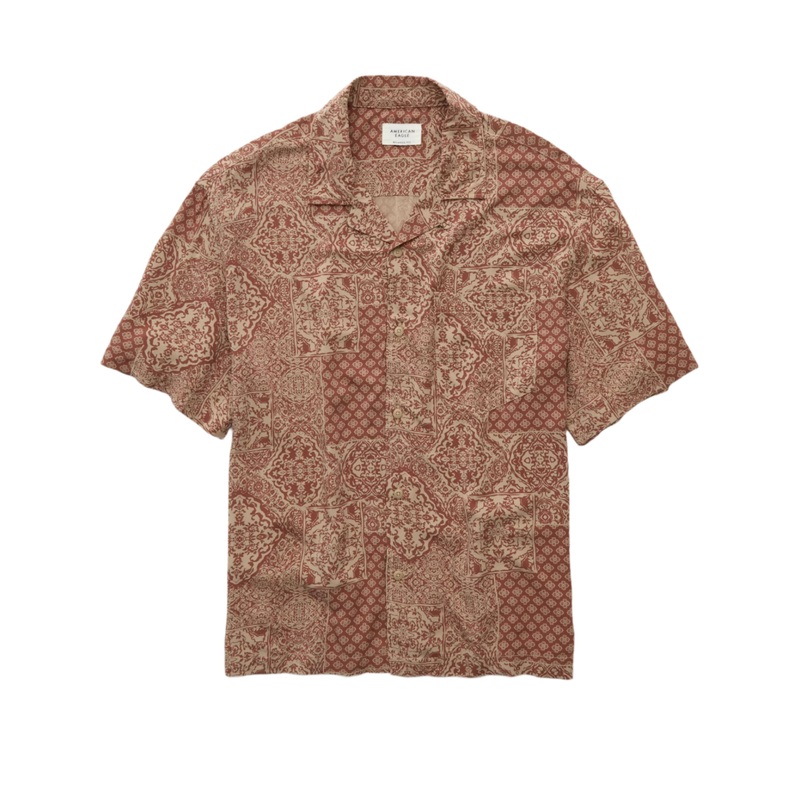 American Eagle Mens AE Poolside Printed Button-Up Shirt