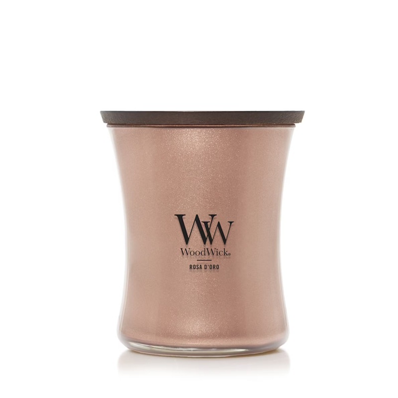 WoodWick Medium Hourglass Precious Metals Candle – Rosa D’Oro