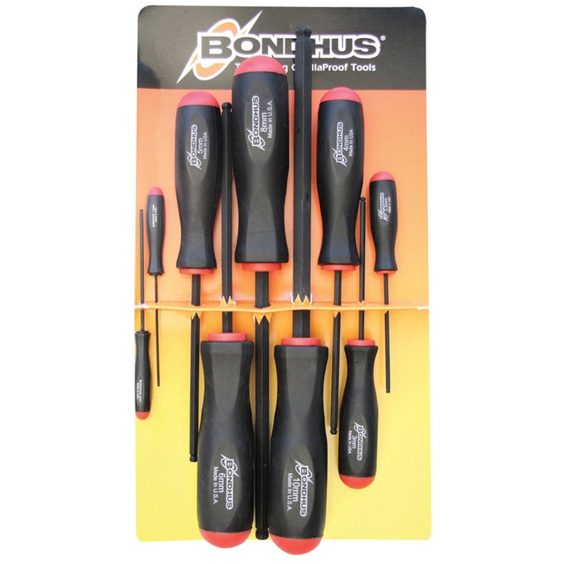 10699, Bondhus 9 Piece Metric Ball End Hex Balldriver Set ~ 1.5mm to 10.0mm