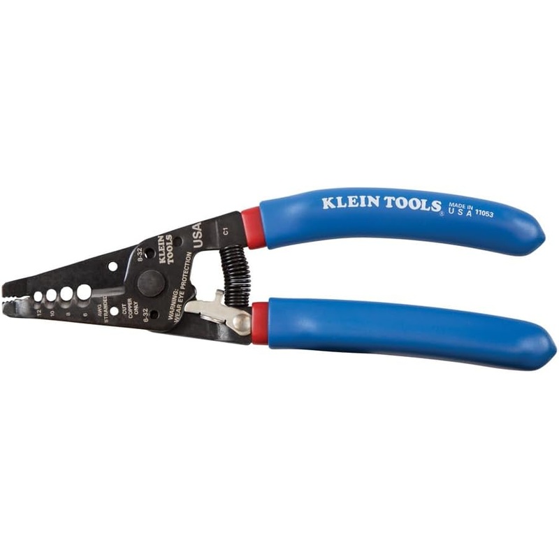 11053, Klein  Klein-Kurve Wire Stripper and Cutter for 6-12 AWG Stranded Wire, Made in USA, 7-1/8-Inch