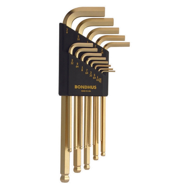13937, Bondhus 13 Piece GoldGaurd Inch, Hex Balldriver L-Keys ~ 0.050″ to 3/8″