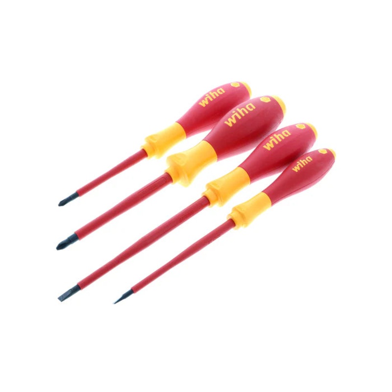 32090, Wiha 4 Piece Insulated SoftFinish Screwdriver Set – Slotted, Phillips