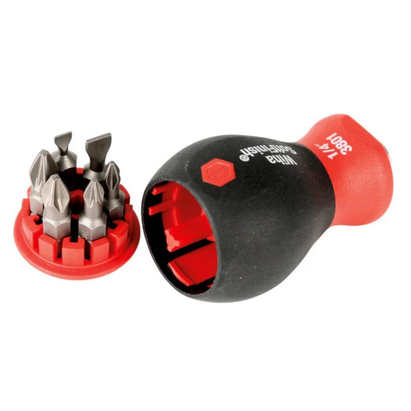 38043, Wiha 7 Piece SoftFinish Stubby Bit Holder Set – Slotted, Phillips