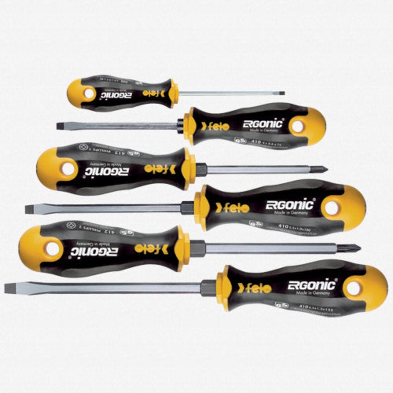 53167, Felo 6 Piece Ergonic Slotted & Phillips Screwdriver Set