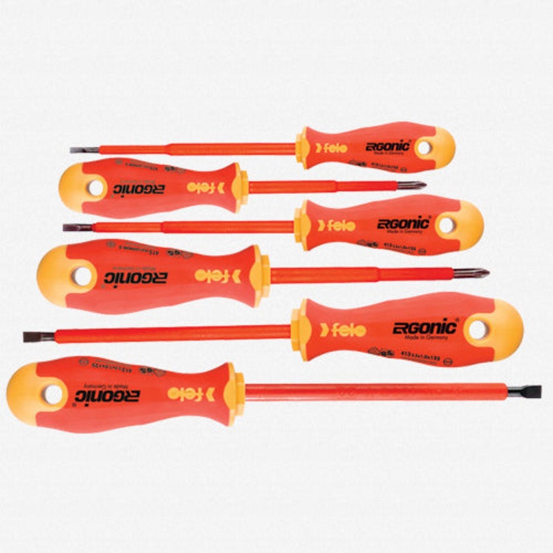 53169, Felo 6 Piece Ergonic Slotted-Phillips Insulated Screwdriver Set