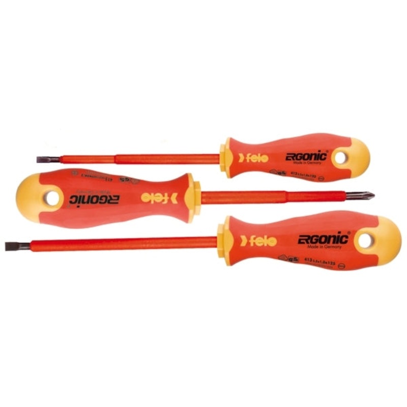 53175, Felo 3 Piece Ergonic Slotted-Phillips Insulated Screwdriver Set